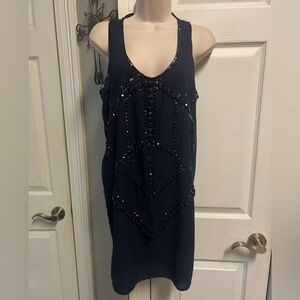 Fable Midnight Blue Dress Beaded Bling Dressy Cocktail Festival Homecoming